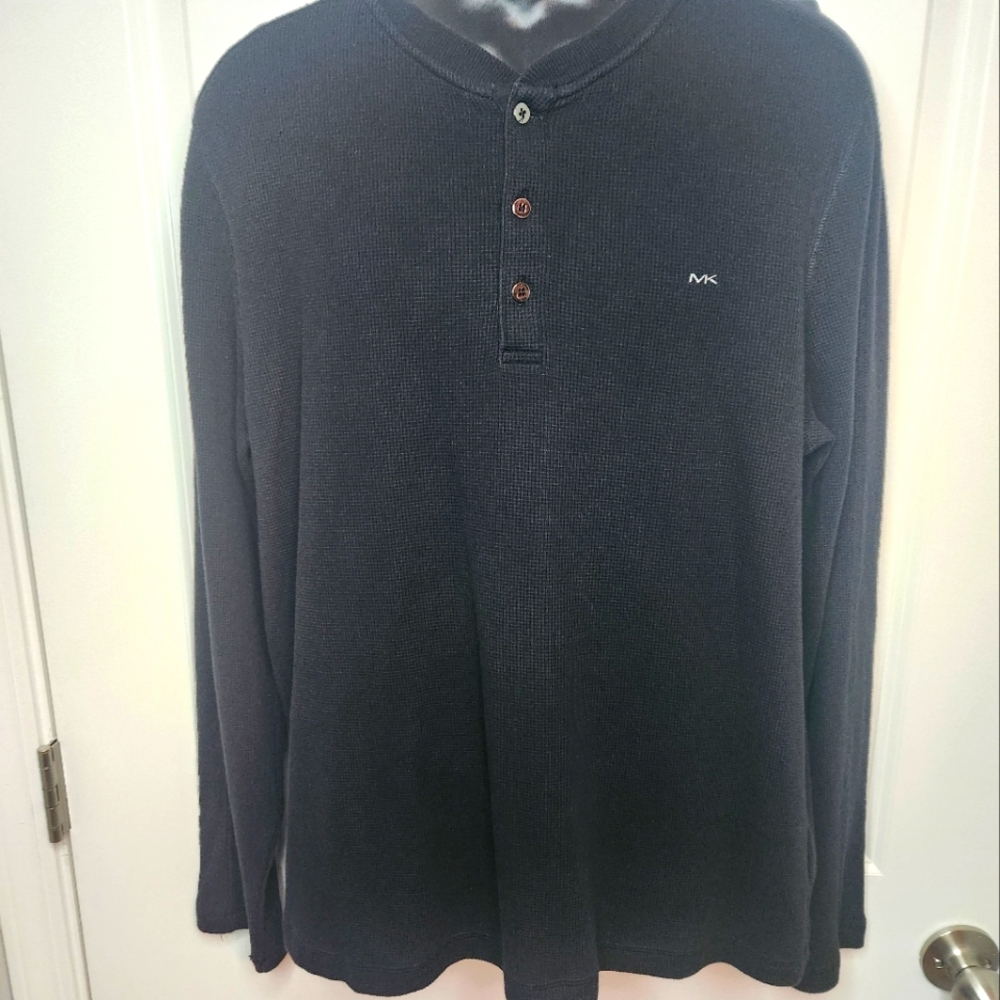Michael Kors Black Long Sleeve Thermal 3 Button Shirt